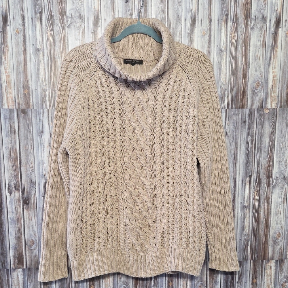 Banana Republic Beige Cable Knit Turtleneck Sweater Size XL